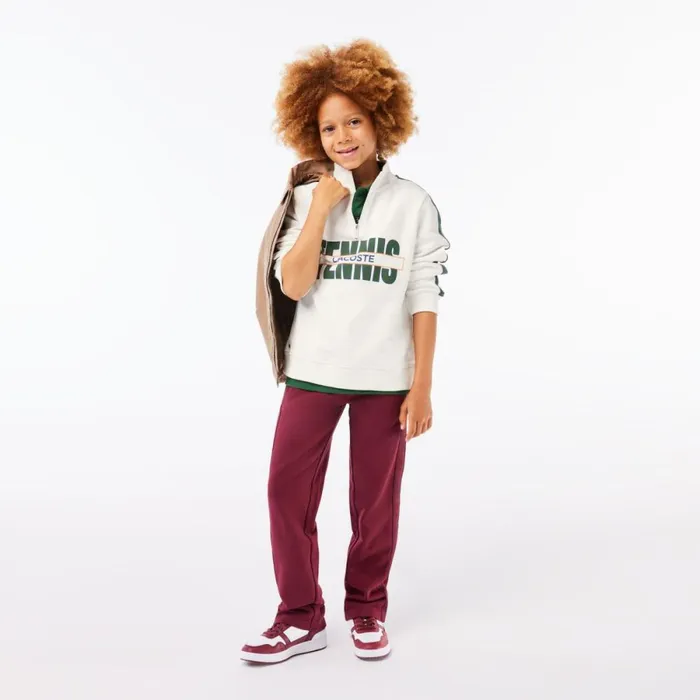 Sweaters and Sweatshirts Kids Lacoste Kids039 Tennis Print QuarterZip Sweatshirt White Dark Green Qci