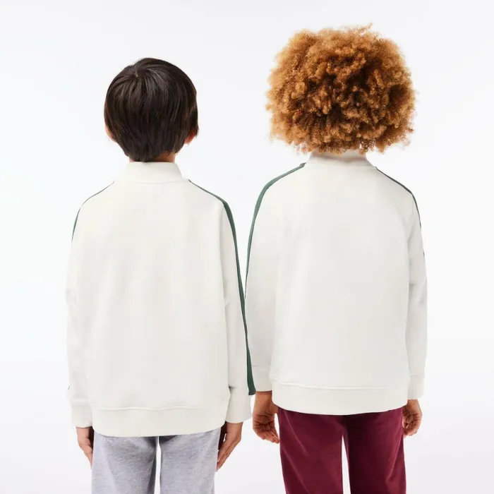 Sweaters and Sweatshirts Kids Lacoste Kids039 Tennis Print QuarterZip Sweatshirt White Dark Green Qci