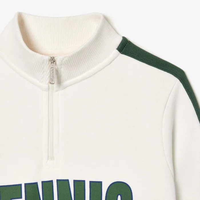 Sweaters and Sweatshirts Kids Lacoste Kids039 Tennis Print QuarterZip Sweatshirt White Dark Green Qci