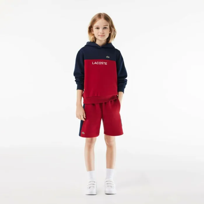 Sweaters and Sweatshirts Kids Lacoste Kids Cotton Flannel Colorblock Hoodie Navy Blue Bordeaux Isv