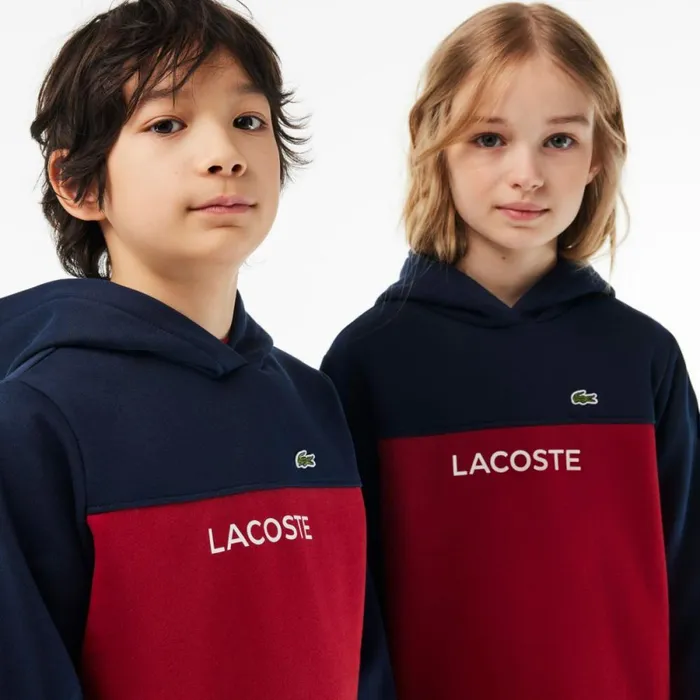 Sweaters and Sweatshirts Kids Lacoste Kids Cotton Flannel Colorblock Hoodie Navy Blue Bordeaux Isv