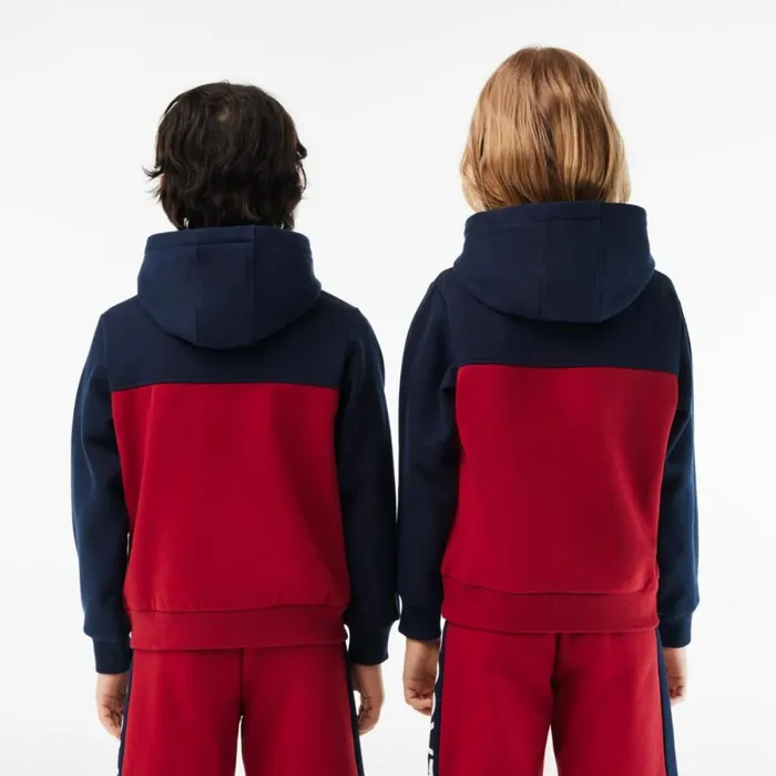 Sweaters and Sweatshirts Kids Lacoste Kids Cotton Flannel Colorblock Hoodie Navy Blue Bordeaux Isv