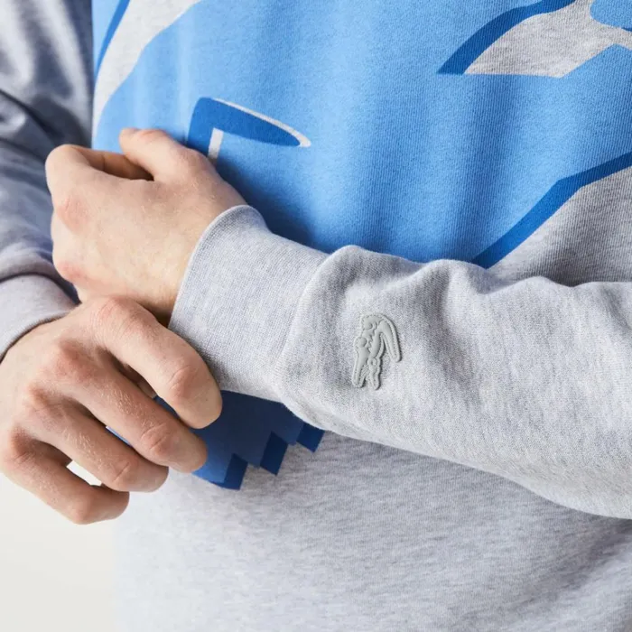 Sweaters and Sweatshirts Men Lacoste Men039s Crew Neck Print Organic Cotton Fleece Sweatshirt Grey Chine Cca