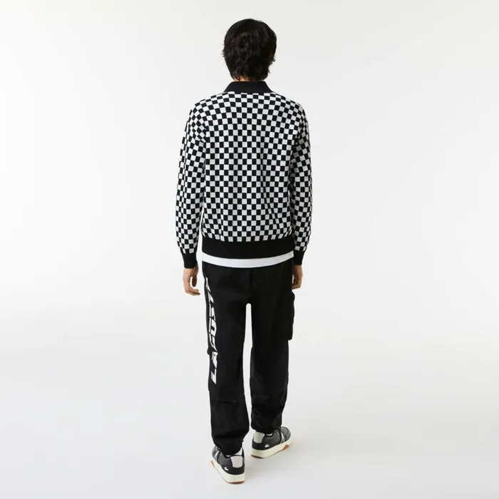 Sweaters and Sweatshirts Men Lacoste Men039s Heritage Relaxed Fit Checkerboard Sweater Black White 9m0