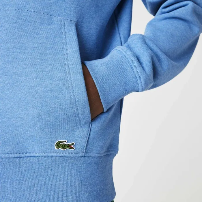 Sweaters and Sweatshirts Men Lacoste Men039s Signature Flecked Cotton Fleece Hoodie Blue Chine Hg3