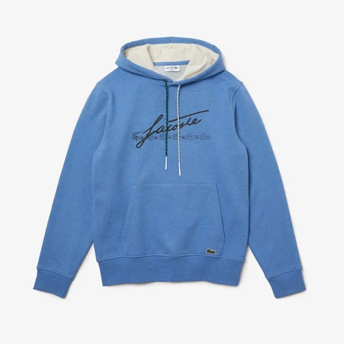 Sweaters and Sweatshirts Men Lacoste Men039s Signature Flecked Cotton Fleece Hoodie Blue Chine Hg3