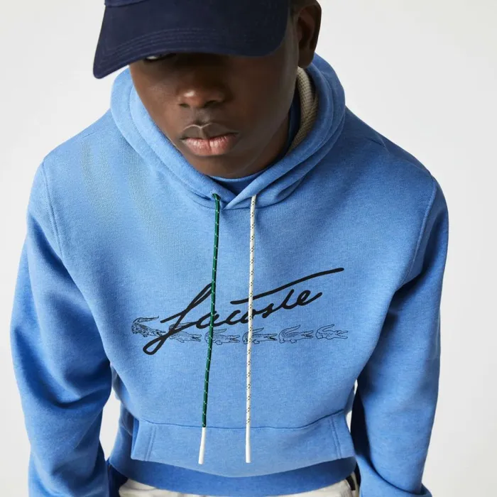 Sweaters and Sweatshirts Men Lacoste Men039s Signature Flecked Cotton Fleece Hoodie Blue Chine Hg3