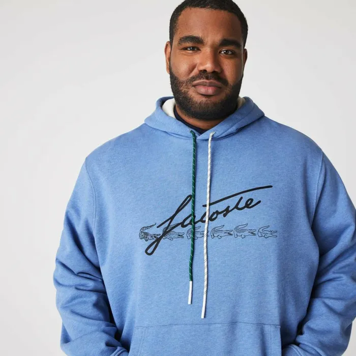 Sweaters and Sweatshirts Men Lacoste Men039s Signature Flecked Cotton Fleece Hoodie Blue Chine Hg3