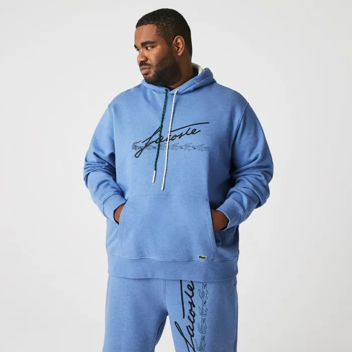 Sweaters and Sweatshirts Men Lacoste Men039s Signature Flecked Cotton Fleece Hoodie Blue Chine Hg3