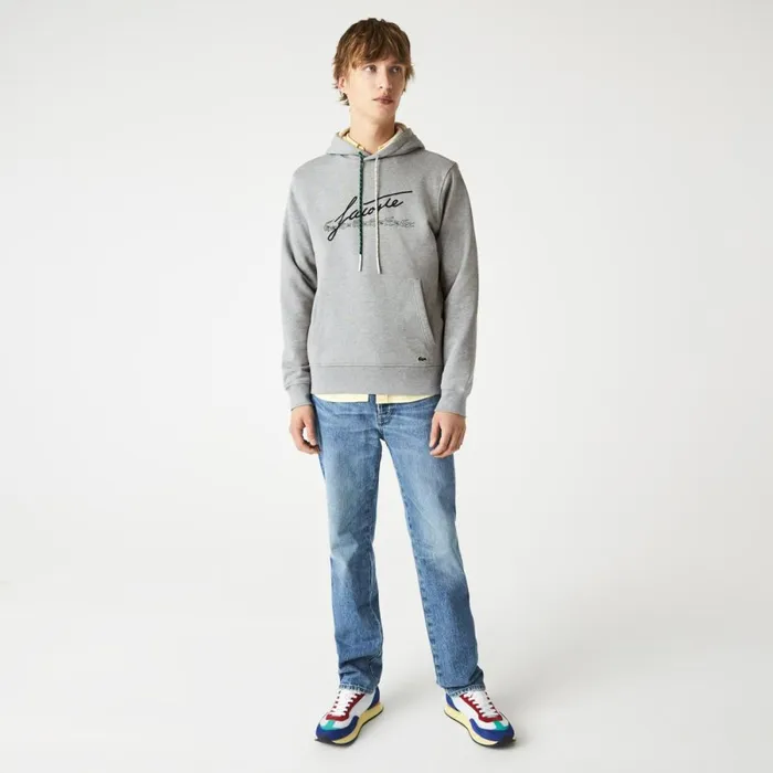 Sweaters and Sweatshirts Men Lacoste Men039s Signature Flecked Cotton Fleece Hoodie Grey Chine 4jv