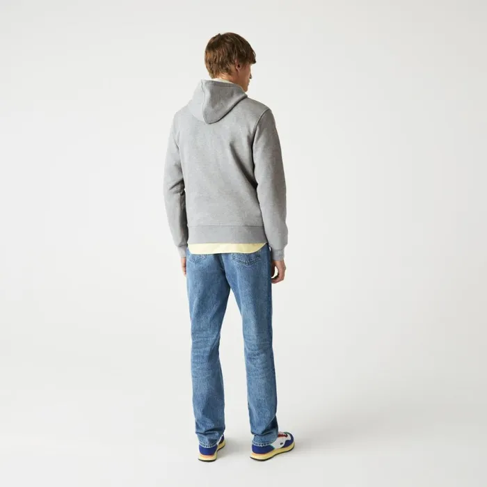 Sweaters and Sweatshirts Men Lacoste Men039s Signature Flecked Cotton Fleece Hoodie Grey Chine 4jv