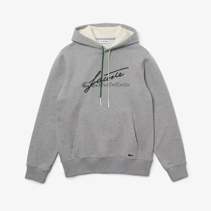 Sweaters and Sweatshirts Men Lacoste Men039s Signature Flecked Cotton Fleece Hoodie Grey Chine 4jv