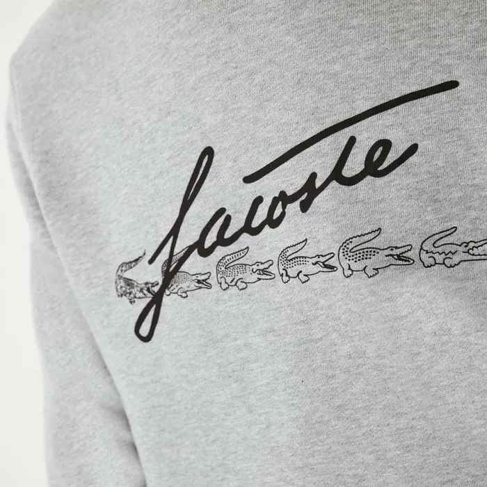 Sweaters and Sweatshirts Men Lacoste Men039s Signature Flecked Cotton Fleece Hoodie Grey Chine 4jv