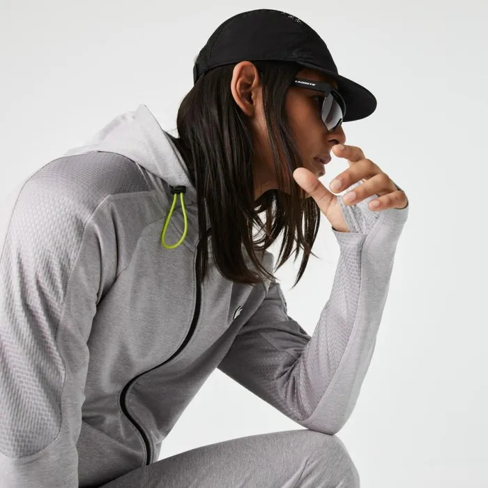Sweaters and Sweatshirts Men Lacoste Men039s SPORT Stretch ZipUp Sweatshirt Grey Chine Light Grey 9ya