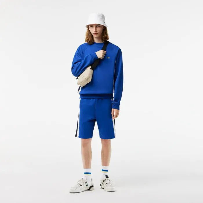 Sweaters and Sweatshirts Men Lacoste Mens Brushed Fleece Colorblock Sweatshirt Blue Navy Blue White Cjl