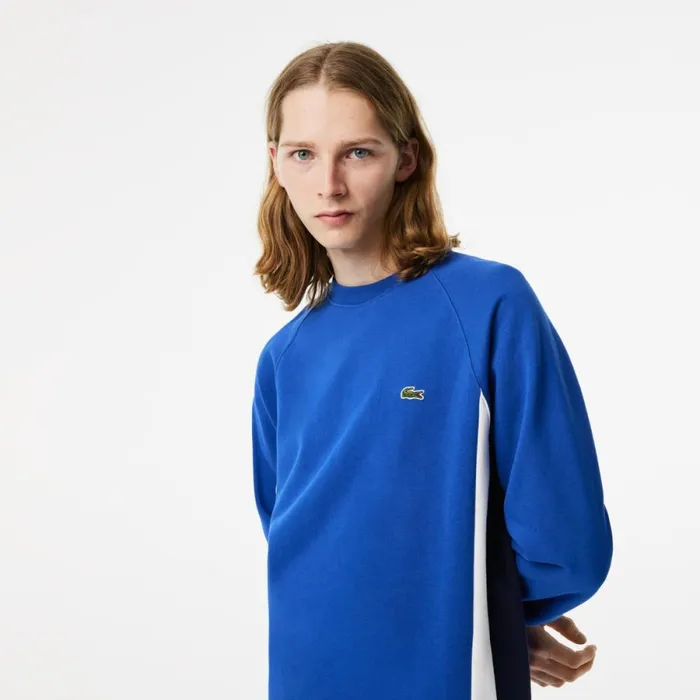 Sweaters and Sweatshirts Men Lacoste Mens Brushed Fleece Colorblock Sweatshirt Blue Navy Blue White Cjl