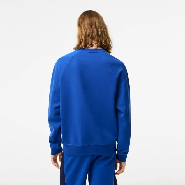 Sweaters and Sweatshirts Men Lacoste Mens Brushed Fleece Colorblock Sweatshirt Blue Navy Blue White Cjl