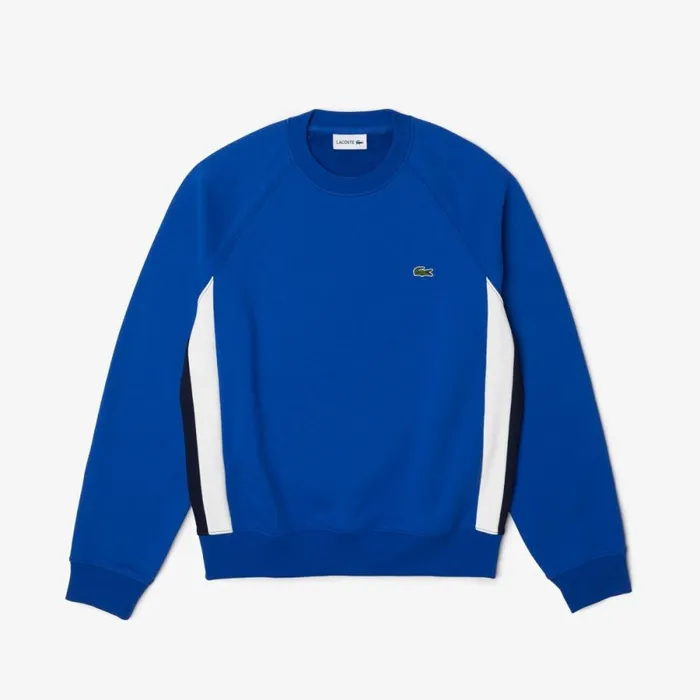 Sweaters and Sweatshirts Men Lacoste Mens Brushed Fleece Colorblock Sweatshirt Blue Navy Blue White Cjl