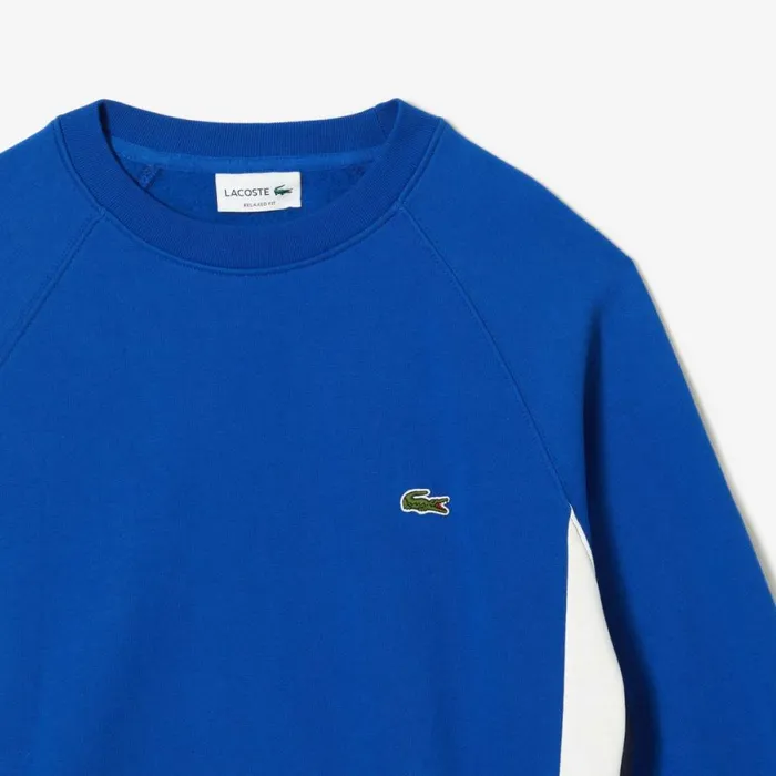 Sweaters and Sweatshirts Men Lacoste Mens Brushed Fleece Colorblock Sweatshirt Blue Navy Blue White Cjl