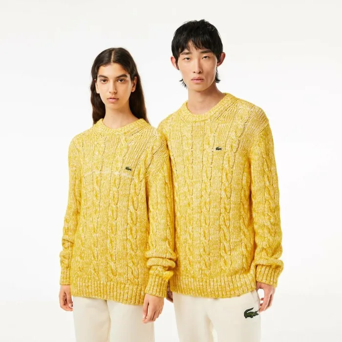 Sweaters and Sweatshirts MenWomen Lacoste Unisex Cotton and Mercerized Alpaca Cable Knit Sweater White Yellow P7i Sweaters and Sweatshirts MenWomen Lacoste Unisex Cotton and Mercerized Alpaca Cable Knit Sweater White Yellow P7i