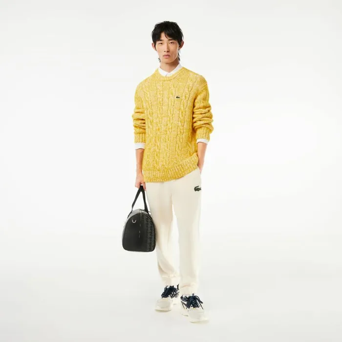 Sweaters and Sweatshirts MenWomen Lacoste Unisex Cotton and Mercerized Alpaca Cable Knit Sweater White Yellow P7i