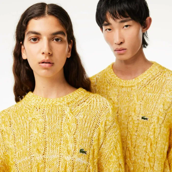 Sweaters and Sweatshirts MenWomen Lacoste Unisex Cotton and Mercerized Alpaca Cable Knit Sweater White Yellow P7i