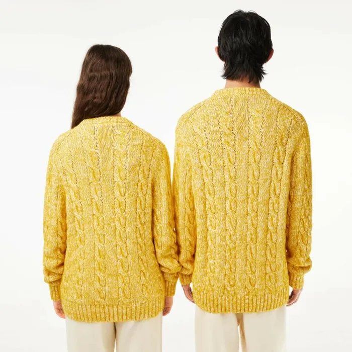 Sweaters and Sweatshirts MenWomen Lacoste Unisex Cotton and Mercerized Alpaca Cable Knit Sweater White Yellow P7i