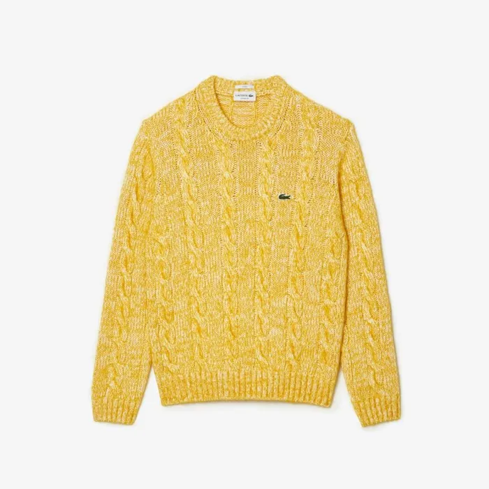 Sweaters and Sweatshirts MenWomen Lacoste Unisex Cotton and Mercerized Alpaca Cable Knit Sweater White Yellow P7i