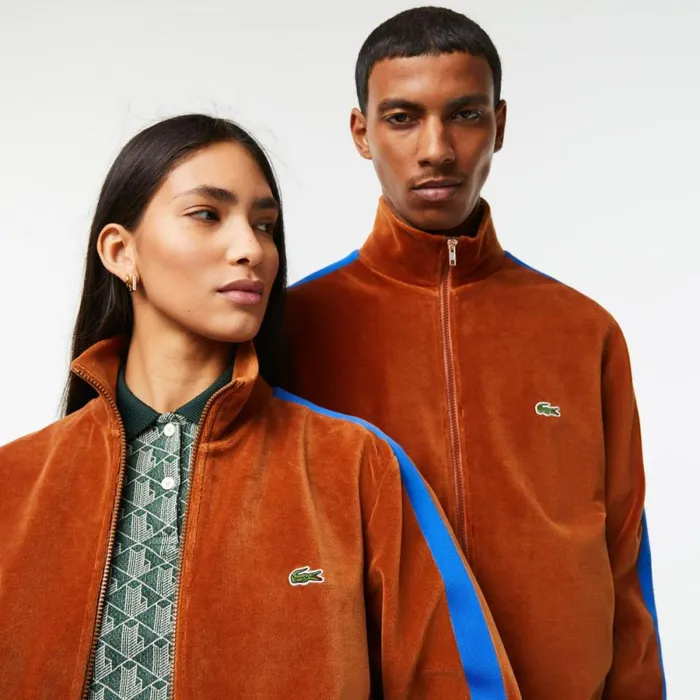 Sweaters and Sweatshirts MenWomen Lacoste Unisex Regular Fit Velvet ZipUp Sweatshirt Brown 3pb