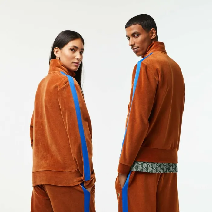 Sweaters and Sweatshirts MenWomen Lacoste Unisex Regular Fit Velvet ZipUp Sweatshirt Brown 3pb