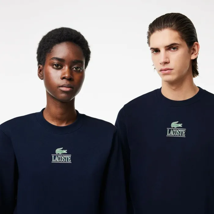 Sweaters and Sweatshirts MenWomen Lacoste Unisex Signature Print Sweatshirt Navy Blue 166