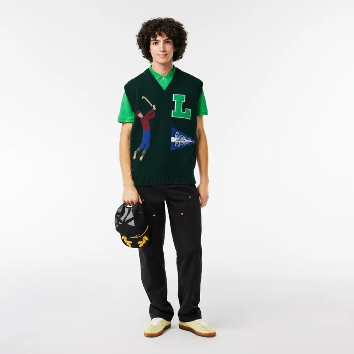 Sweaters and Sweatshirts MenWomen Lacoste Unisex Sleeveless Golf Motif Sweater Green White Dcj