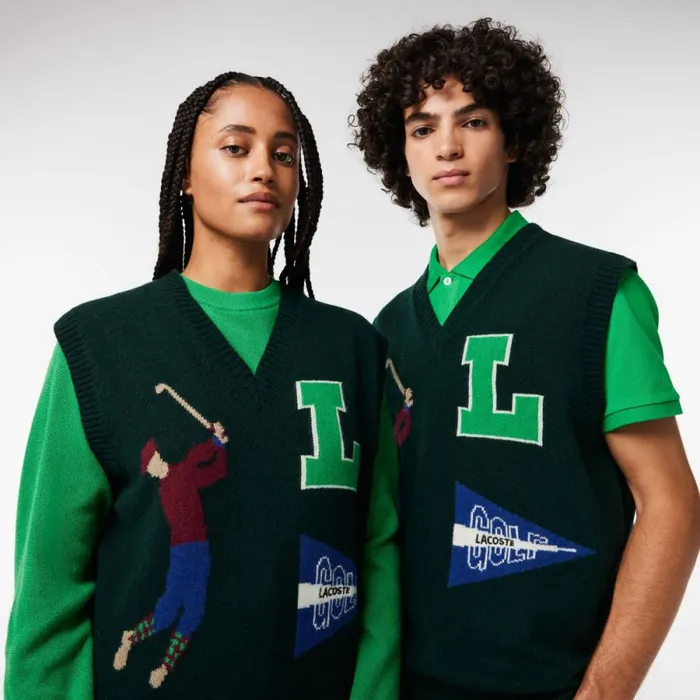 Sweaters and Sweatshirts MenWomen Lacoste Unisex Sleeveless Golf Motif Sweater Green White Dcj