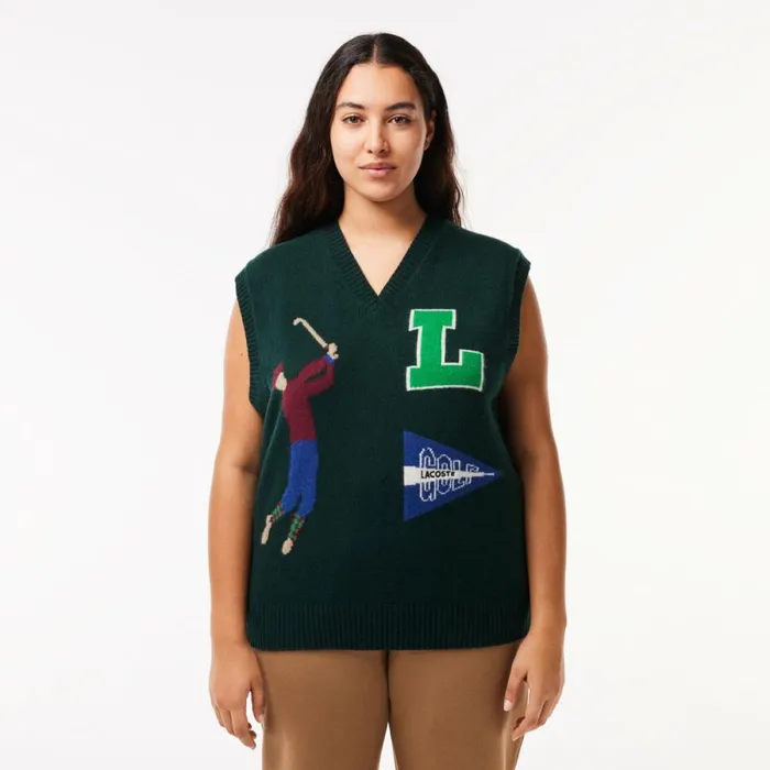 Sweaters and Sweatshirts MenWomen Lacoste Unisex Sleeveless Golf Motif Sweater Green White Dcj
