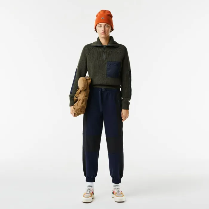 Sweaters and Sweatshirts MenWomen Lacoste Women039s Colorblock HalfZip Sweater Khaki Green Navy Blue U74