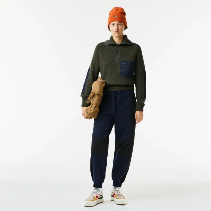 Sweaters and Sweatshirts MenWomen Lacoste Women039s Colorblock HalfZip Sweater Khaki Green Navy Blue U74