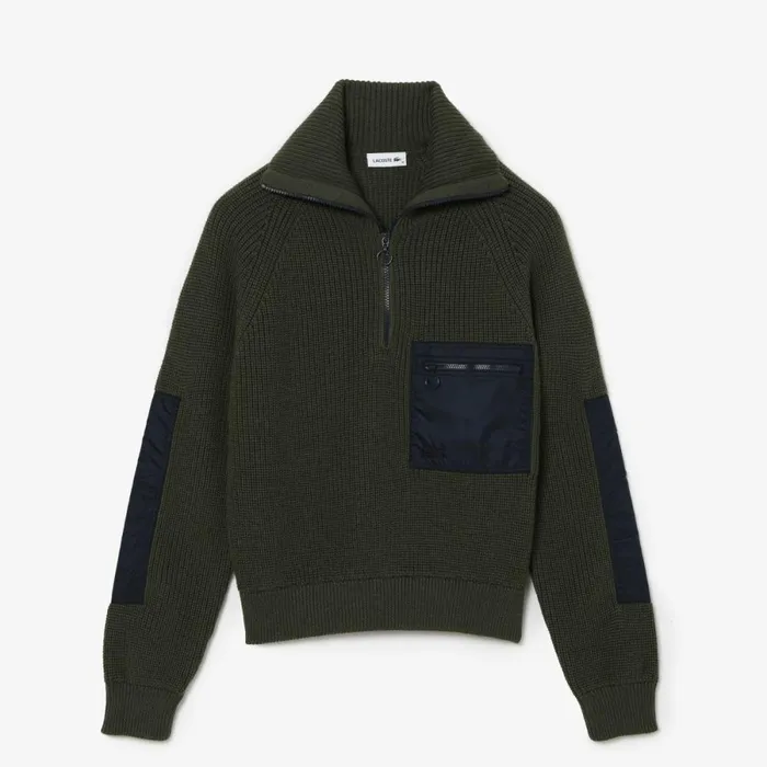 Sweaters and Sweatshirts MenWomen Lacoste Women039s Colorblock HalfZip Sweater Khaki Green Navy Blue U74