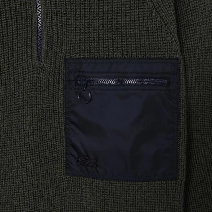 Sweaters and Sweatshirts MenWomen Lacoste Women039s Colorblock HalfZip Sweater Khaki Green Navy Blue U74