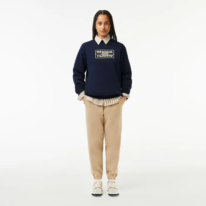 Sweaters and Sweatshirts Women Lacoste Oversized Tennis Print Fleece Jogger Sweatshirt Navy Blue 166