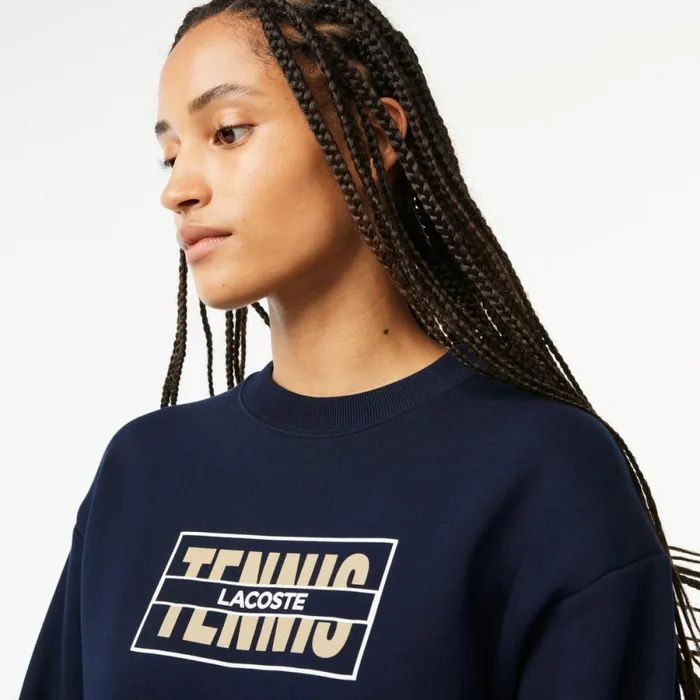 Sweaters and Sweatshirts Women Lacoste Oversized Tennis Print Fleece Jogger Sweatshirt Navy Blue 166