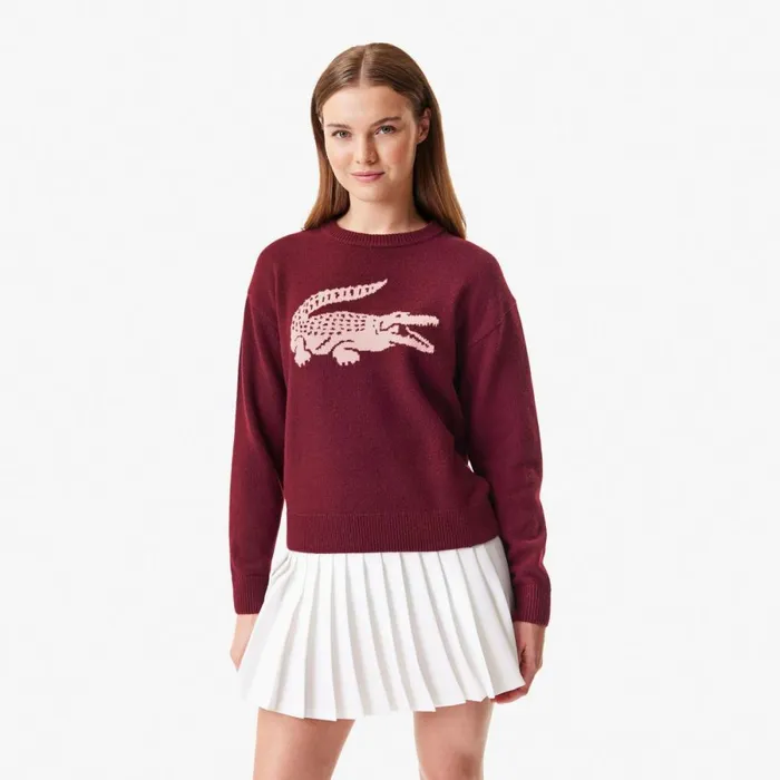 Sweaters and Sweatshirts Women Lacoste Women039s Lacoste X Bandier Contrast Crocodile Sweater Bordeaux Pink Iyh