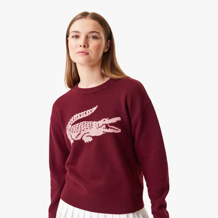 Sweaters and Sweatshirts Women Lacoste Women039s Lacoste X Bandier Contrast Crocodile Sweater Bordeaux Pink Iyh