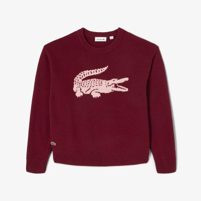Sweaters and Sweatshirts Women Lacoste Women039s Lacoste X Bandier Contrast Crocodile Sweater Bordeaux Pink Iyh