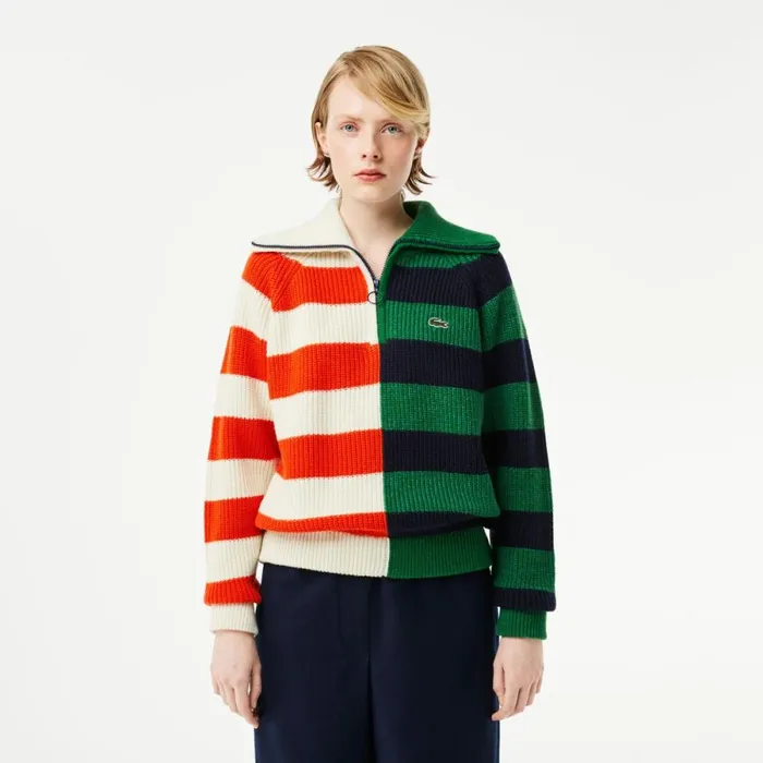 Sweaters and Sweatshirts Women Lacoste Women039s Wool Zip Neck Contrast Stripe Colorblock Sweater White Orange Navy Blue Green Blue Qi5 Sweaters and Sweatshirts Women Lacoste Women039s Wool Zip Neck Contrast Stripe Colorblock Sweater White Orange Navy Blue Green Blue Qi5
