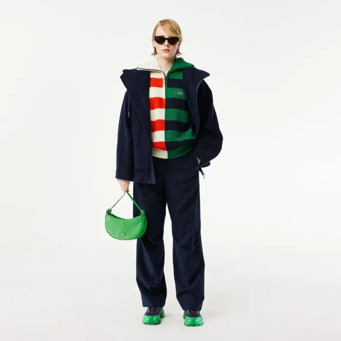 Sweaters and Sweatshirts Women Lacoste Women039s Wool Zip Neck Contrast Stripe Colorblock Sweater White Orange Navy Blue Green Blue Qi5