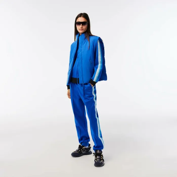 Sweaters and Sweatshirts Women Lacoste Womens Loose Fit Logo Stripe ZipUp Sweatshirt Blue Black Af6