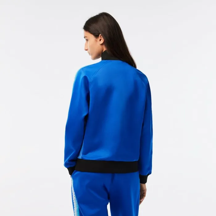 Sweaters and Sweatshirts Women Lacoste Womens Loose Fit Logo Stripe ZipUp Sweatshirt Blue Black Af6