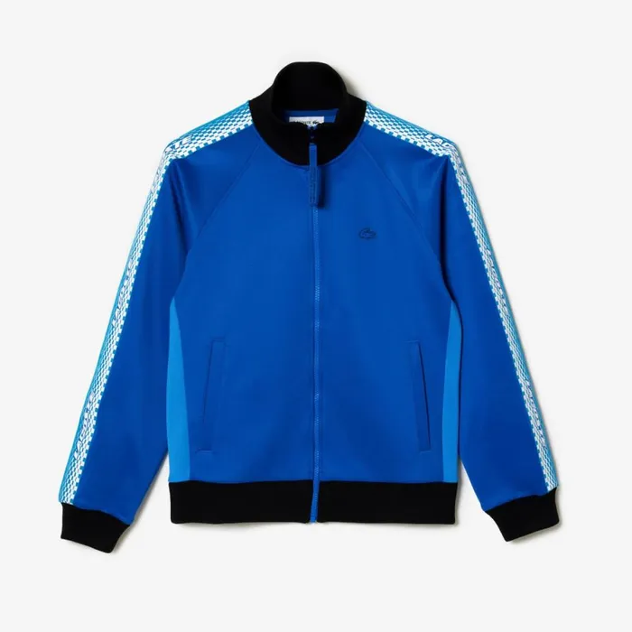 Sweaters and Sweatshirts Women Lacoste Womens Loose Fit Logo Stripe ZipUp Sweatshirt Blue Black Af6