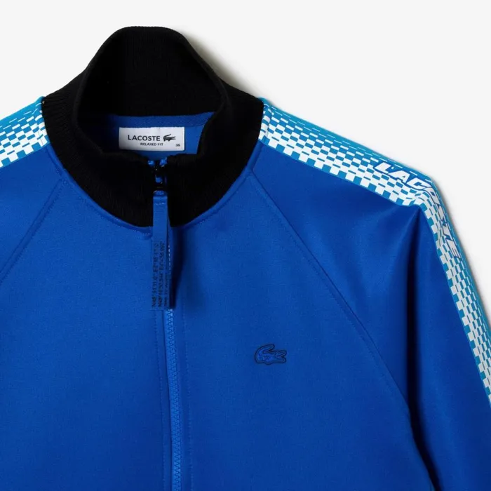Sweaters and Sweatshirts Women Lacoste Womens Loose Fit Logo Stripe ZipUp Sweatshirt Blue Black Af6