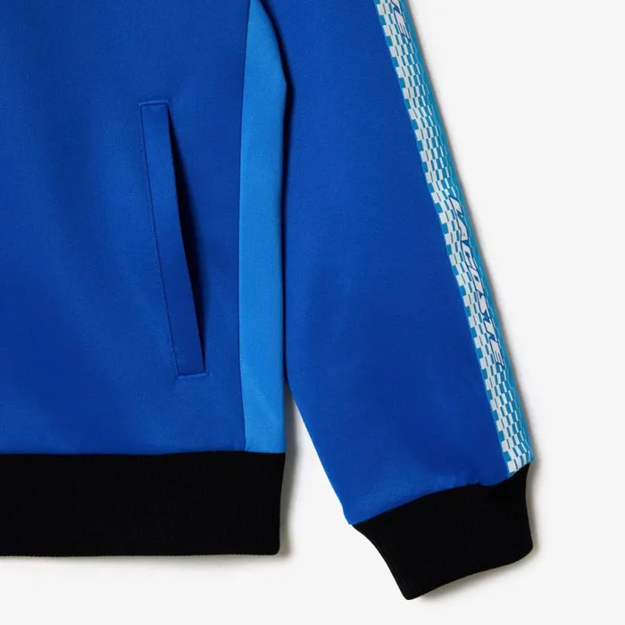 Sweaters and Sweatshirts Women Lacoste Womens Loose Fit Logo Stripe ZipUp Sweatshirt Blue Black Af6